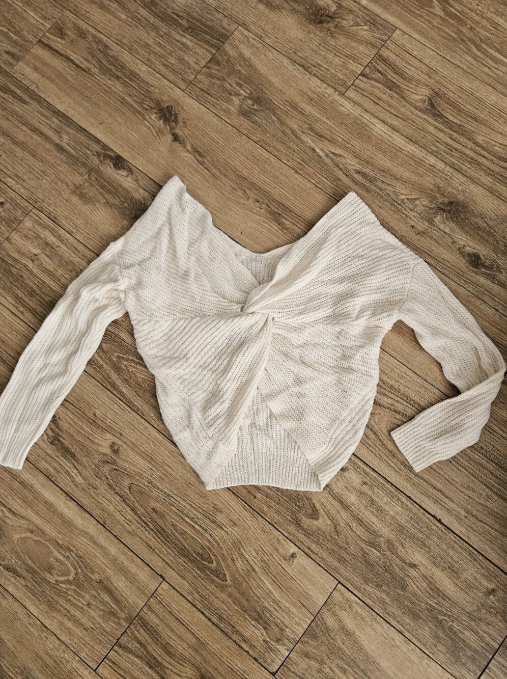 Love Tree Cream Twist-Front Knit Sweater